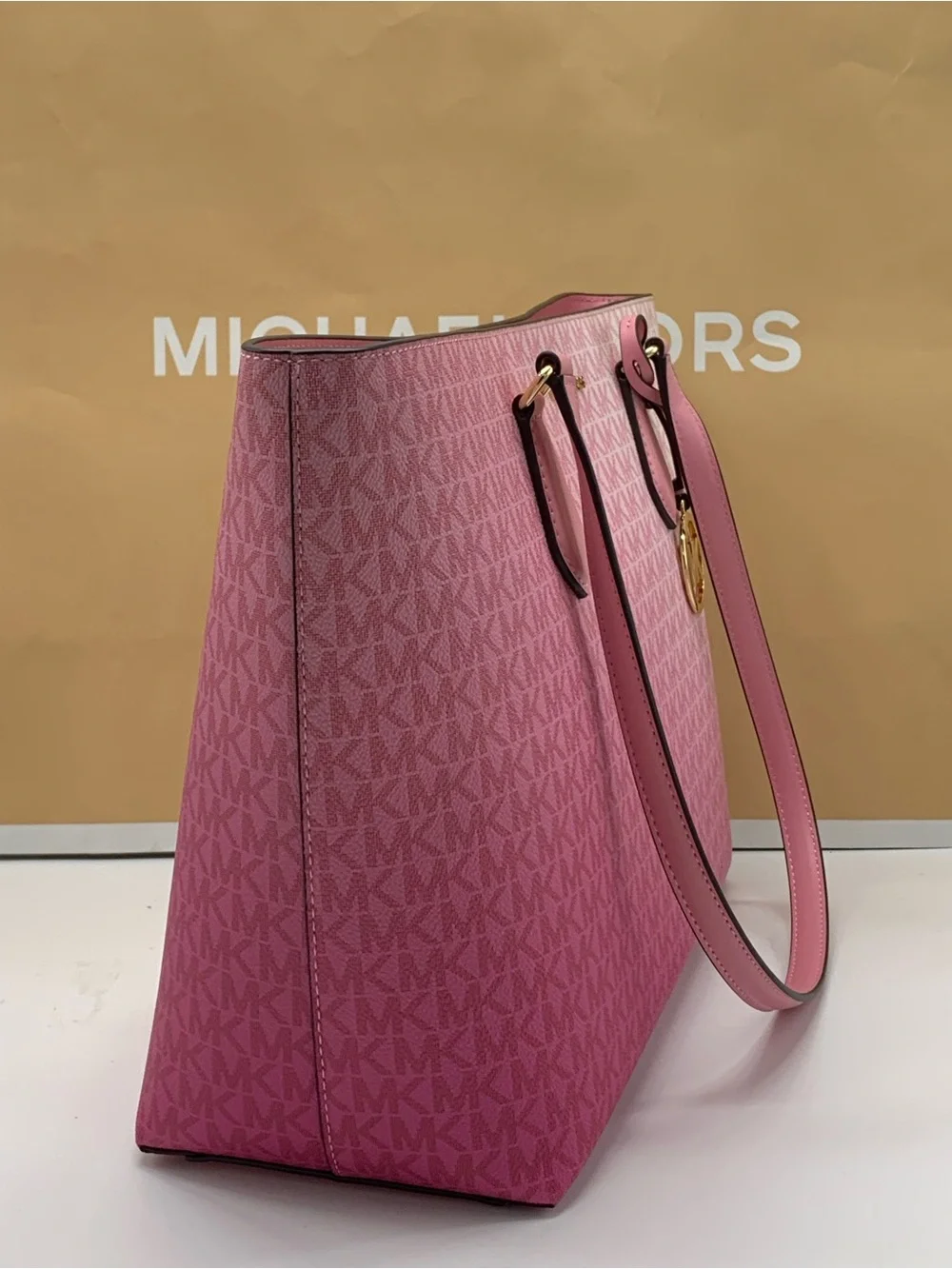 Michael Kors Carnation Ombré Signature Tote with Gold MK Charm